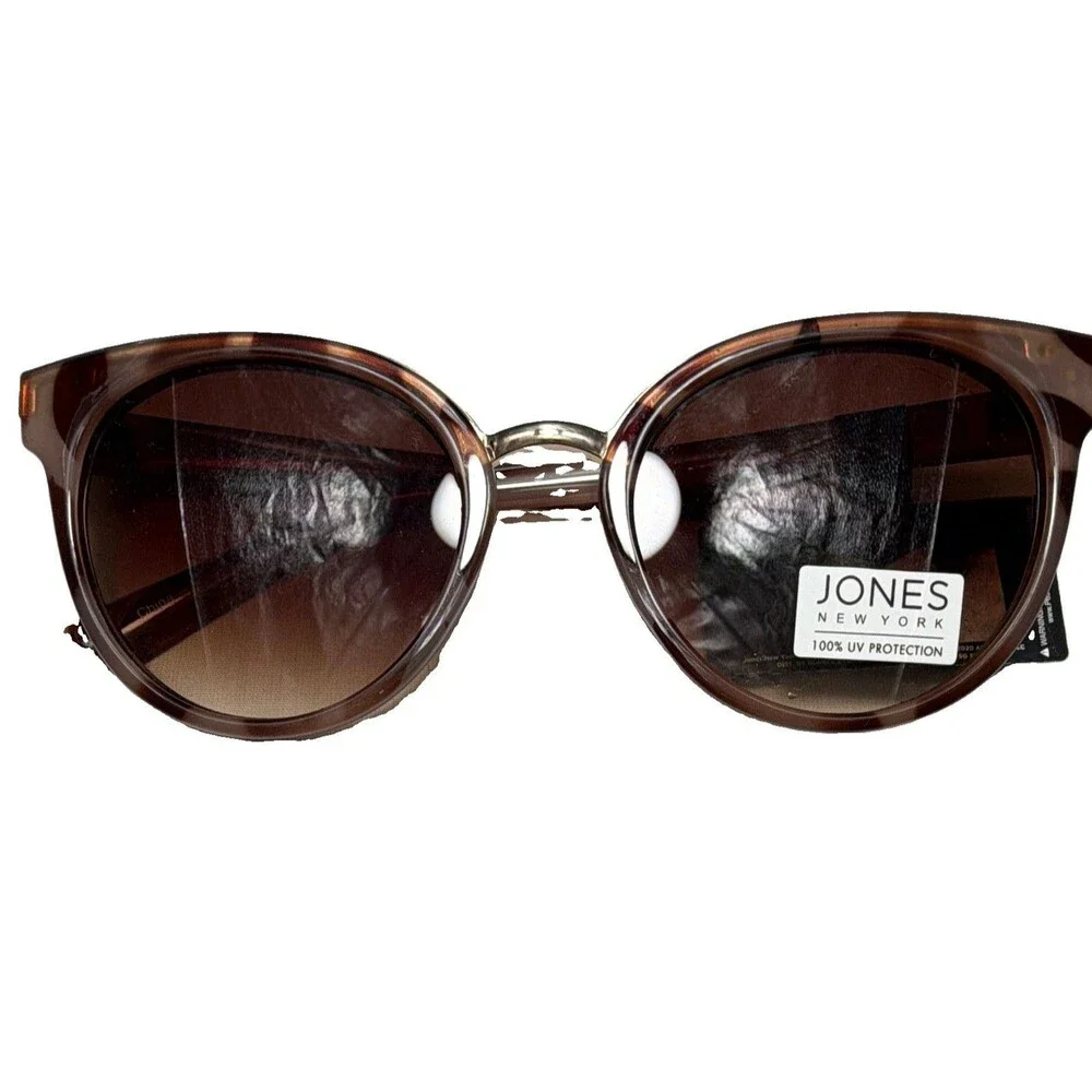Jones New York Women's Round Striped Sunglasses, Brown Frame, 100% UV Protection